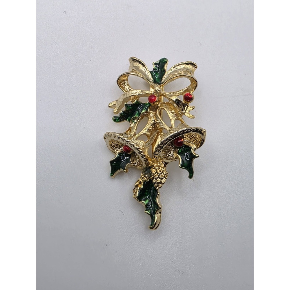Vintage Style Christmas Bells and Holley Pin